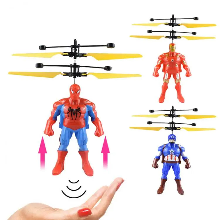 Cartoon Spiderman Flying Toy Cool Mini Superhero Drone Hand Induction Toy Iron Man Captain Flying Toy Boy Birthday Christma Gift