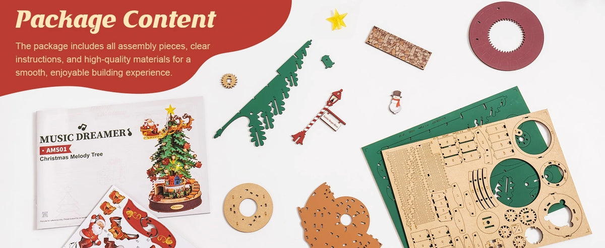 Rolife DIY Music Box Mechanical Model Building Kit Christmas Melody Tree 3D Puzzle Toy Craft Kit with LED Light for Home Decor Xmas Gift for Adults Friends
