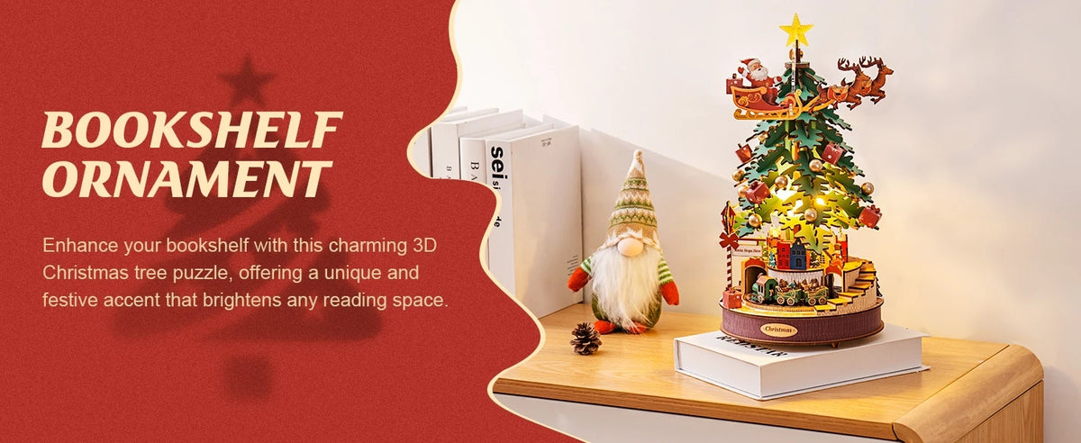 Rolife DIY Music Box Mechanical Model Building Kit Christmas Melody Tree 3D Puzzle Toy Craft Kit with LED Light for Home Decor Xmas Gift for Adults Friends