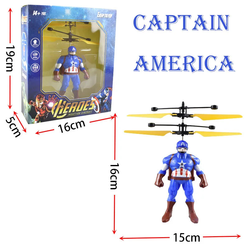 Cartoon Spiderman Flying Toy Cool Mini Superhero Drone Hand Induction Toy Iron Man Captain Flying Toy Boy Birthday Christma Gift