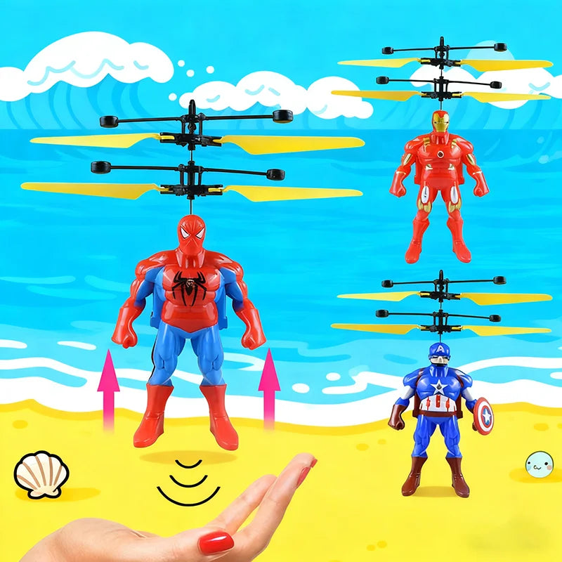 Cartoon Spiderman Flying Toy Cool Mini Superhero Drone Hand Induction Toy Iron Man Captain Flying Toy Boy Birthday Christma Gift