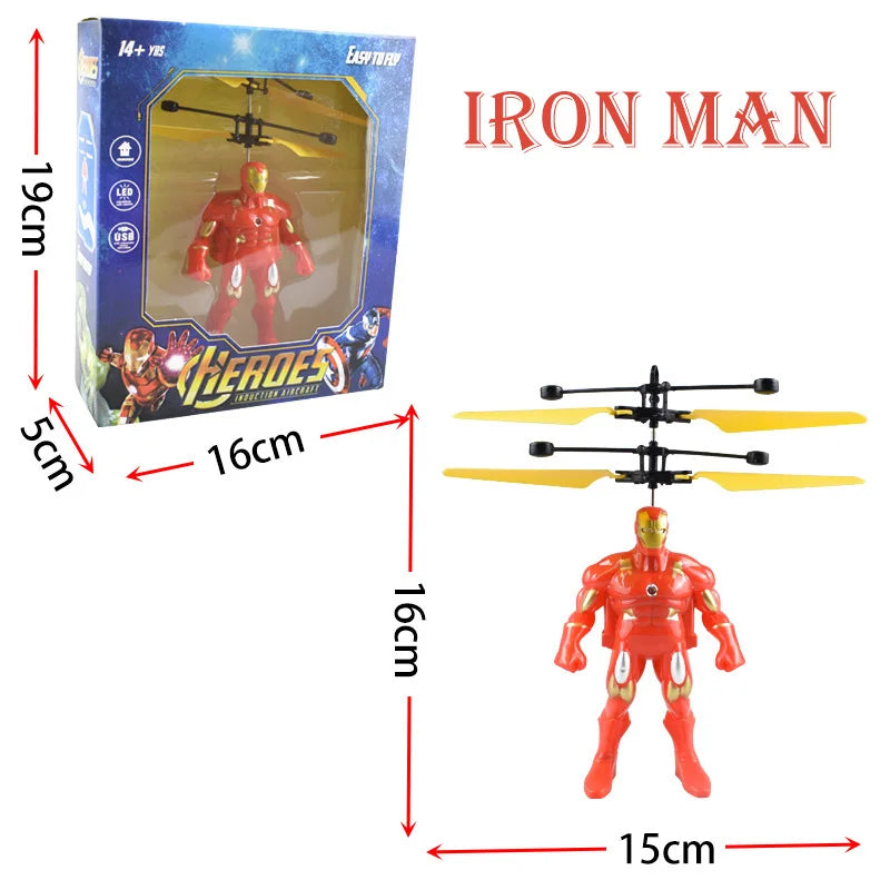 Cartoon Spiderman Flying Toy Cool Mini Superhero Drone Hand Induction Toy Iron Man Captain Flying Toy Boy Birthday Christma Gift
