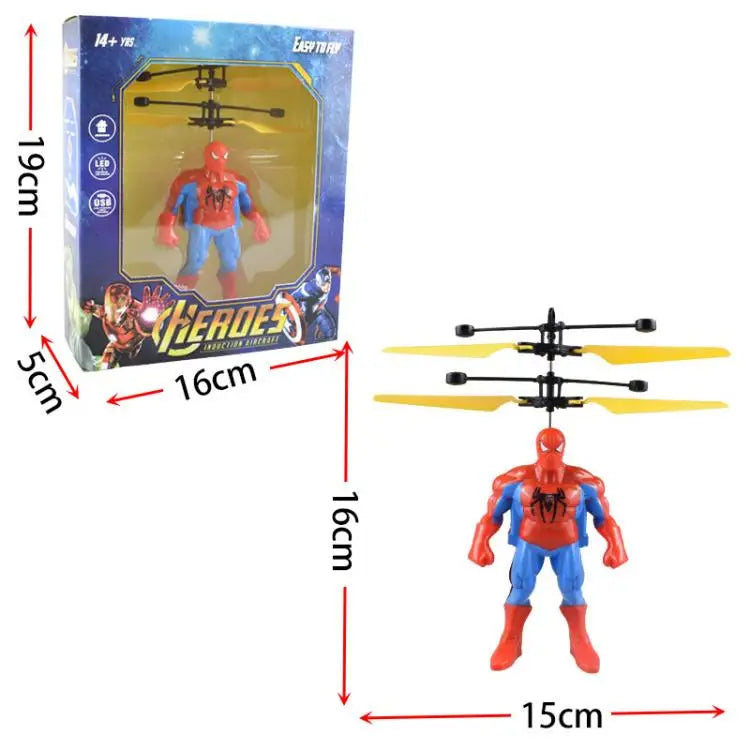 Cartoon Spiderman Flying Toy Cool Mini Superhero Drone Hand Induction Toy Iron Man Captain Flying Toy Boy Birthday Christma Gift