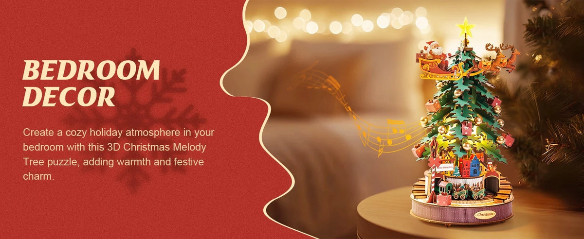 Rolife DIY Music Box Mechanical Model Building Kit Christmas Melody Tree 3D Puzzle Toy Craft Kit with LED Light for Home Decor Xmas Gift for Adults Friends