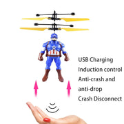 Cartoon Spiderman Flying Toy Cool Mini Superhero Drone Hand Induction Toy Iron Man Captain Flying Toy Boy Birthday Christma Gift