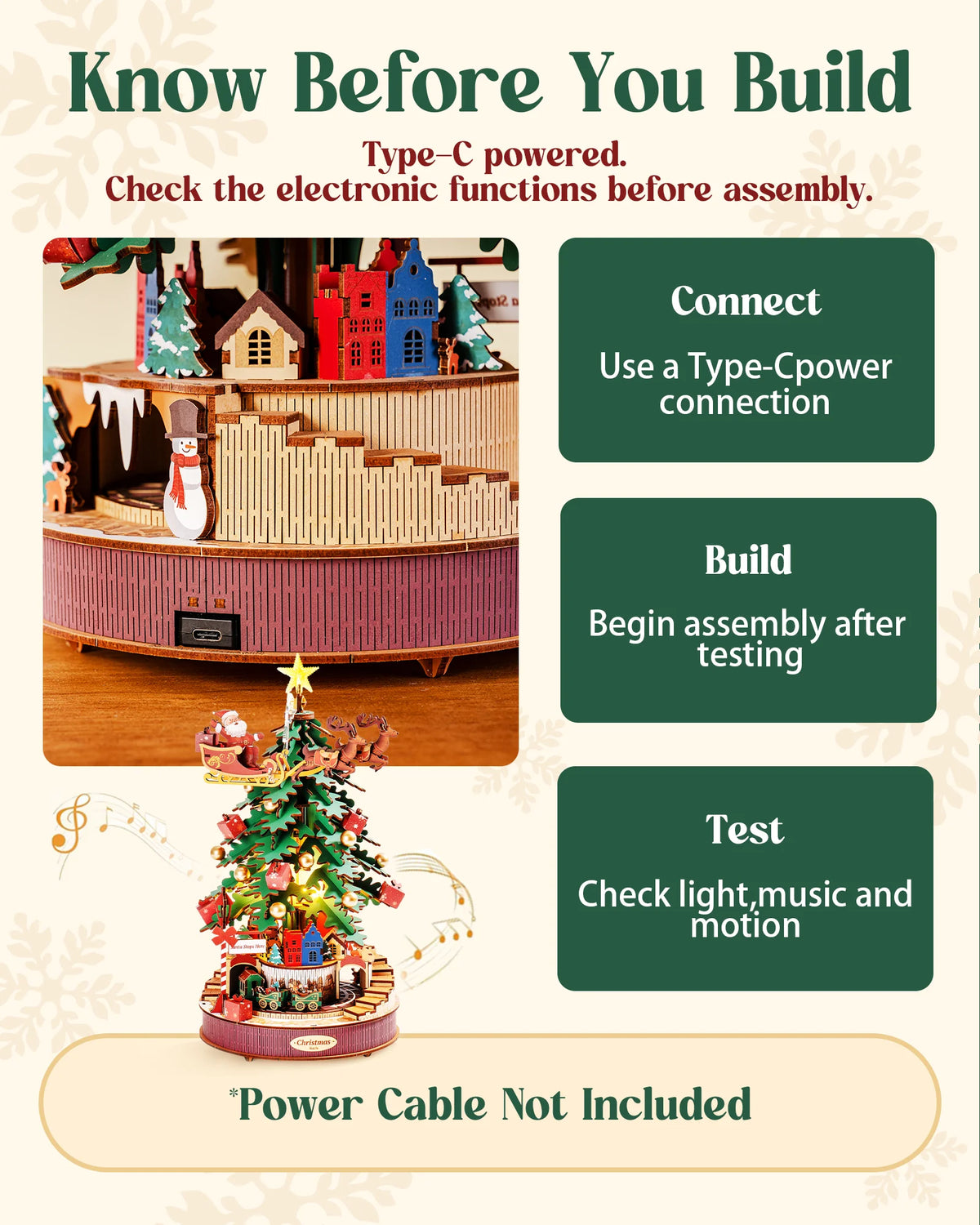 Rolife DIY Music Box Mechanical Model Building Kit Christmas Melody Tree 3D Puzzle Toy Craft Kit with LED Light for Home Decor Xmas Gift for Adults Friends