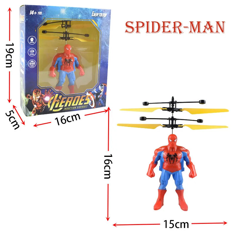 Cartoon Spiderman Flying Toy Cool Mini Superhero Drone Hand Induction Toy Iron Man Captain Flying Toy Boy Birthday Christma Gift