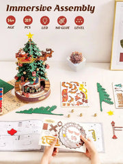 Rolife DIY Music Box Mechanical Model Building Kit Christmas Melody Tree 3D Puzzle Toy Craft Kit with LED Light for Home Decor Xmas Gift for Adults Friends