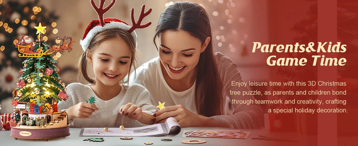 Rolife DIY Music Box Mechanical Model Building Kit Christmas Melody Tree 3D Puzzle Toy Craft Kit with LED Light for Home Decor Xmas Gift for Adults Friends