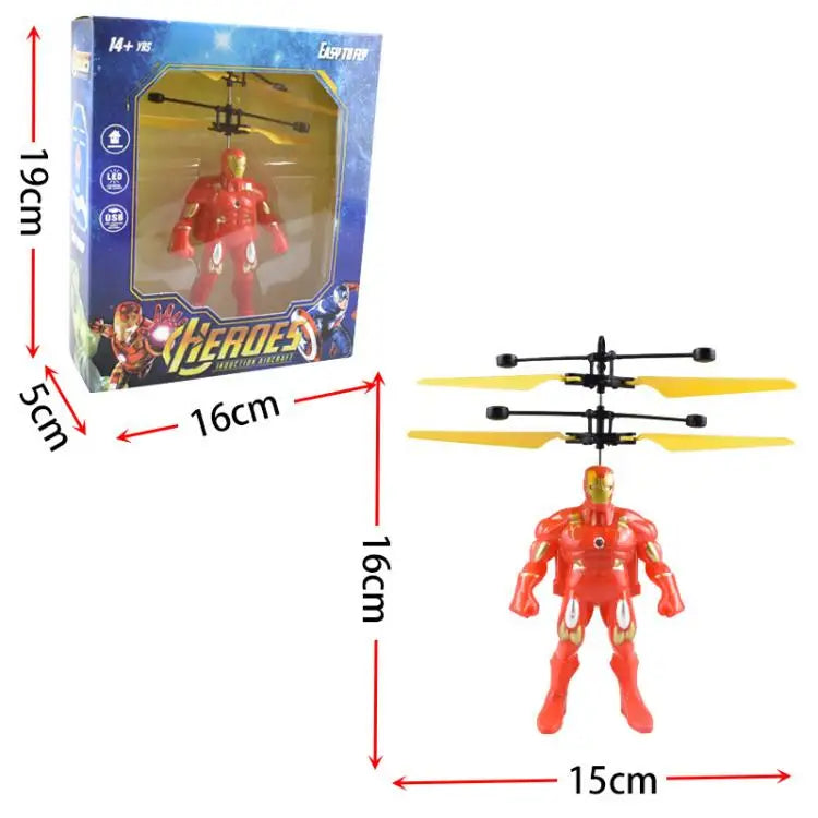 Cartoon Spiderman Flying Toy Cool Mini Superhero Drone Hand Induction Toy Iron Man Captain Flying Toy Boy Birthday Christma Gift