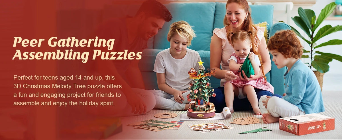 Rolife DIY Music Box Mechanical Model Building Kit Christmas Melody Tree 3D Puzzle Toy Craft Kit with LED Light for Home Decor Xmas Gift for Adults Friends