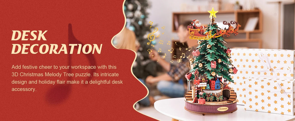 Rolife DIY Music Box Mechanical Model Building Kit Christmas Melody Tree 3D Puzzle Toy Craft Kit with LED Light for Home Decor Xmas Gift for Adults Friends